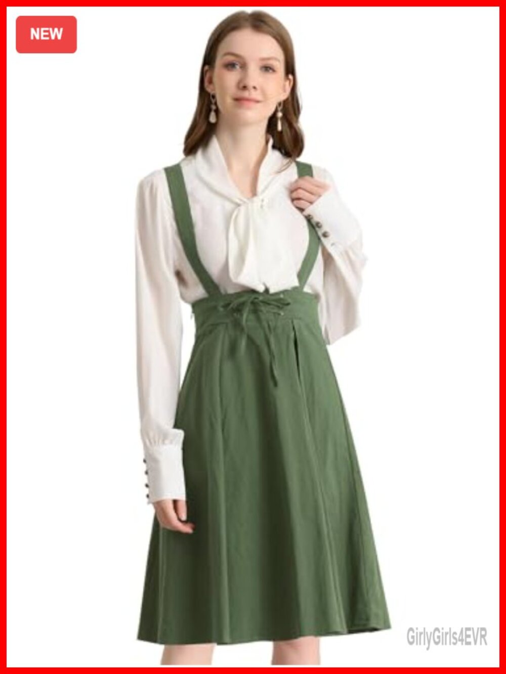 Allegra K Women High Waist Suspender A Line Midi Skater Dress